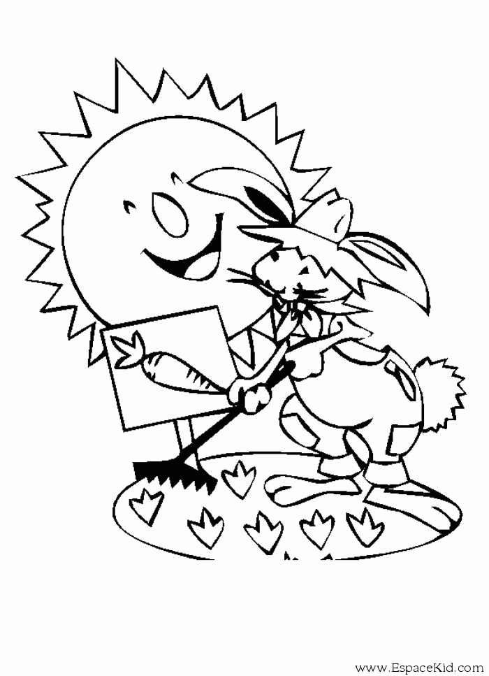 Coloriage Lapin cultivant son potager : coloriages Lapin