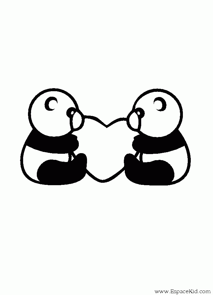 Coloriage Deux Panda Tenant Un Coeur à Imprimer Dans Les