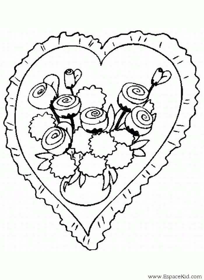 Coloriage Fleurs Dans Coeur A Imprimer Dans Les Coloriages St Valentin Dessin A Imprimer