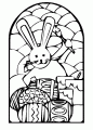 Coloriage Vitrail de lapin qui peint des oeufs et dessin Vitrail de lapin qui peint des oeufs